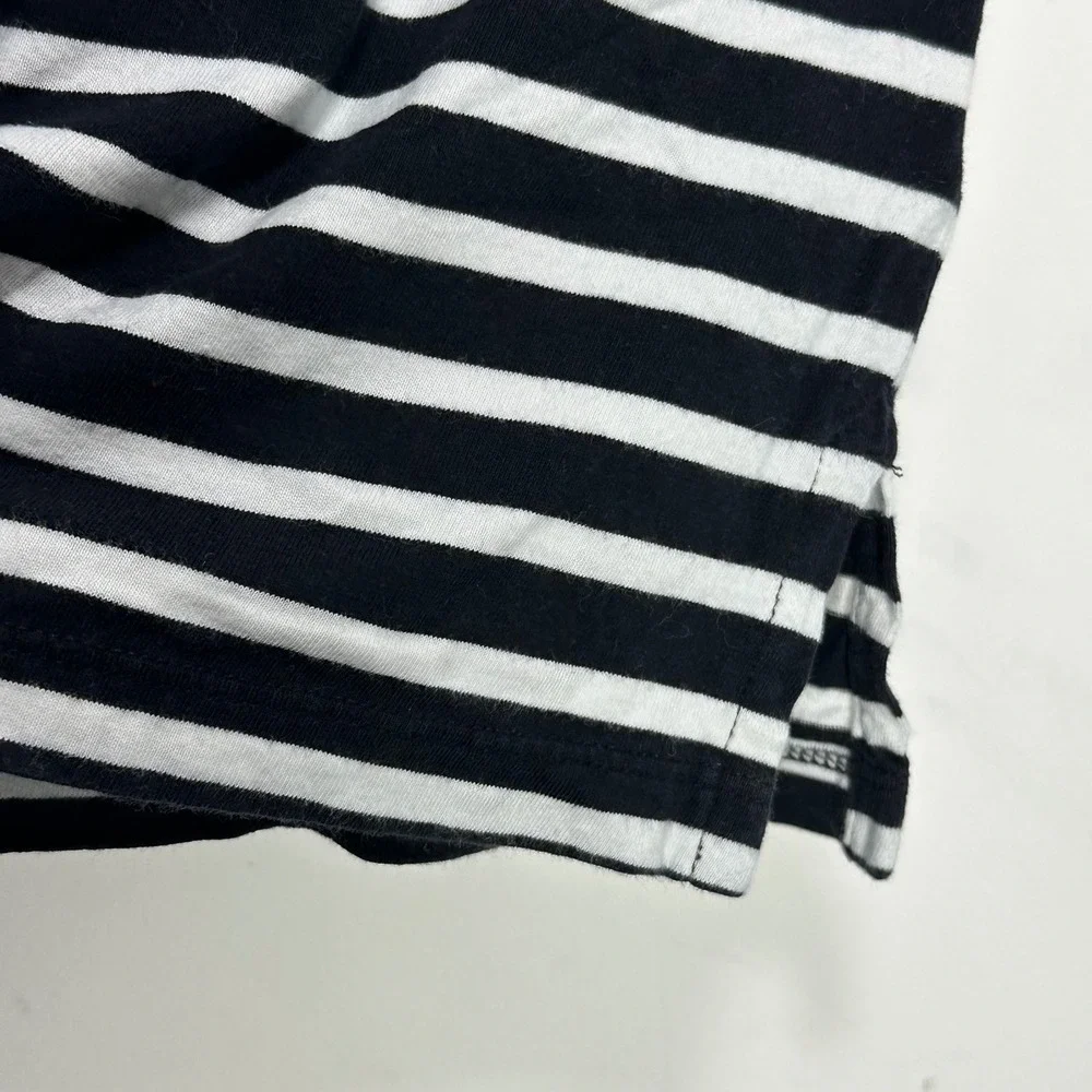 Lands End Black White Striped Sleeveless Split V-Neck Cotton Shift‎ Dress L
